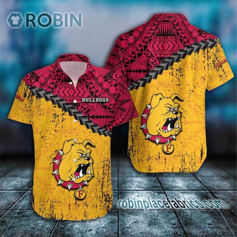 Ferris State Bulldogs Casual Button Down Hawaiian Shirt Grunge Polynesian Tattoo – NCAA