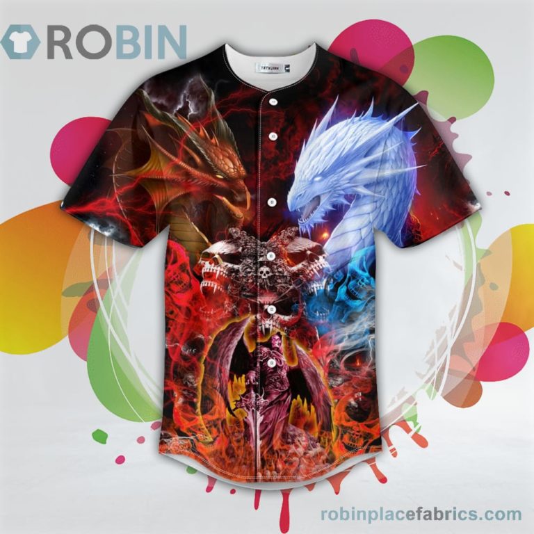 Fire and Ice Dragon Skull Baseball Jersey RB6234