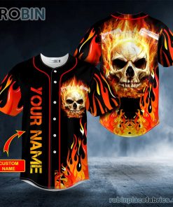 fire burning skull custom baseball jersey 138 x5uWQ