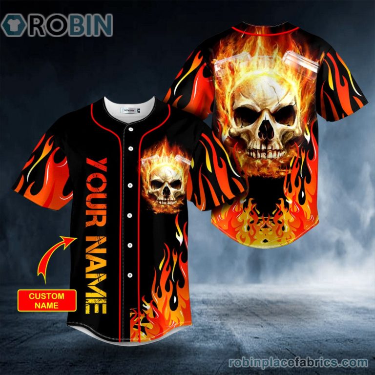 Fire Burning Skull Custom Baseball Jersey