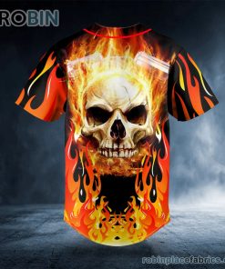 fire burning skull custom baseball jersey 522 lcjLM