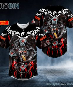 fire dragon skull custom baseball jersey 137 3FDDJ