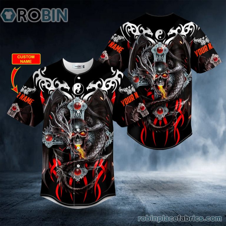 Fire Dragon Skull Custom Baseball Jersey