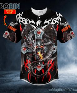 fire dragon skull custom baseball jersey 521 ARxqj