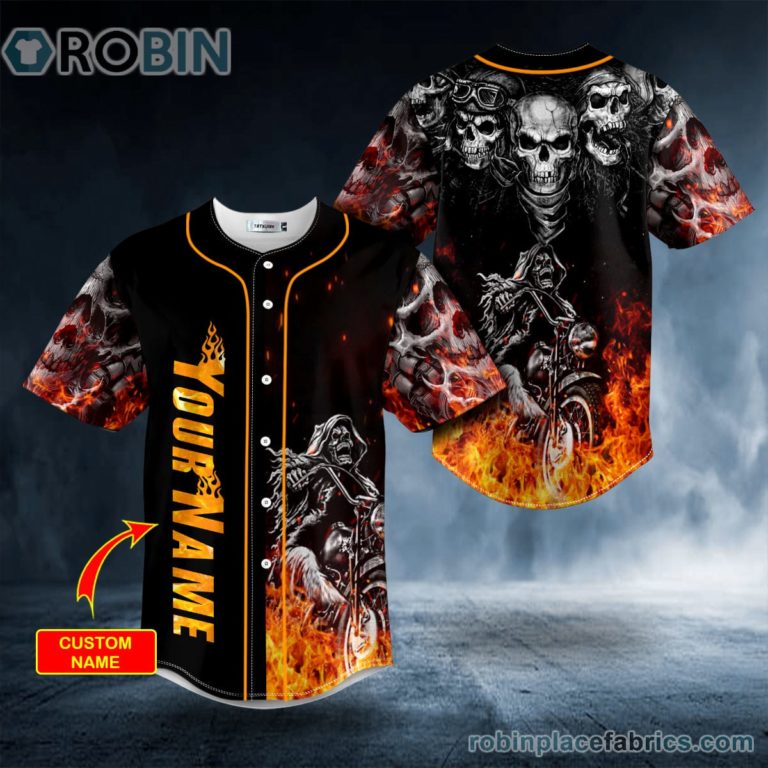 Fire Ghost Rider Biker Skull Custom Baseball Jersey