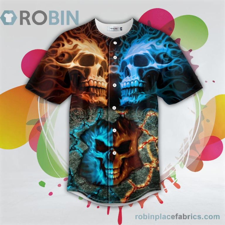 Fire Ice Pattern Skull Baseball Jersey RB1749
