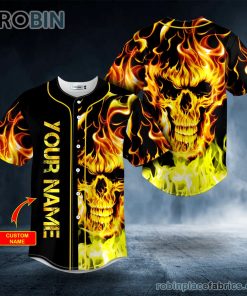 fire rage skull custom baseball jersey 135 O2nSy