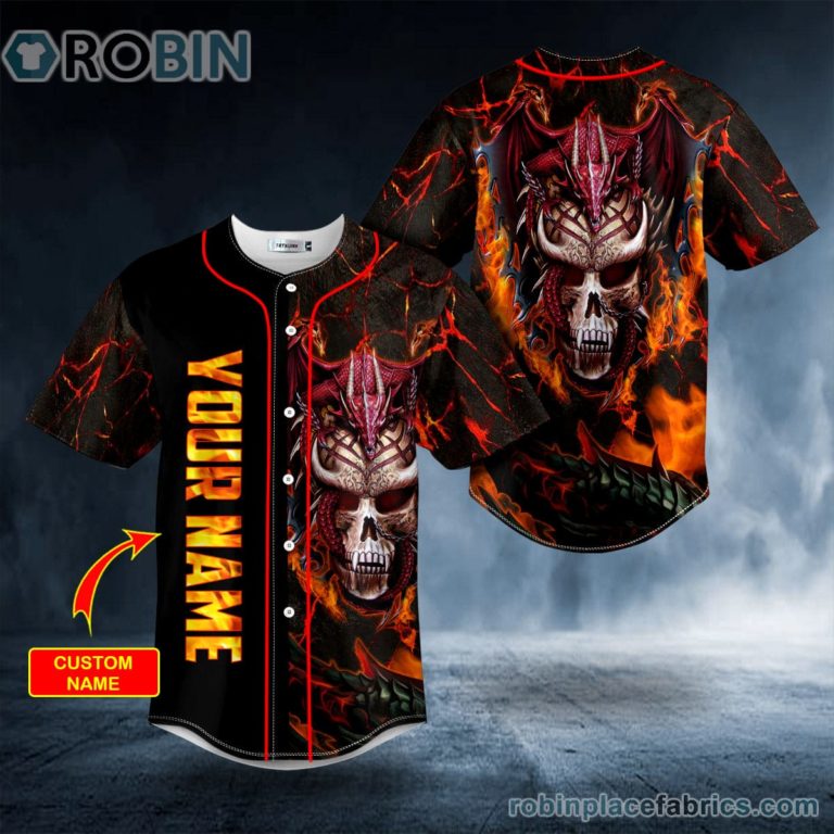 Fire Red Spiral Dragon Skull Custom Baseball Jersey