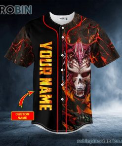 Fire Red Spiral Dragon Skull Custom Baseball Jersey Fire Red Spiral Dragon Skull Custom Baseball Jersey