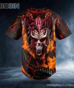 fire red spiral dragon skull custom baseball jersey 518 KJhZD
