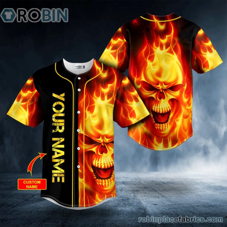Fire Skull Custom Baseball Jersey