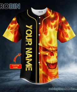 fire skull custom baseball jersey 517 3LdNr