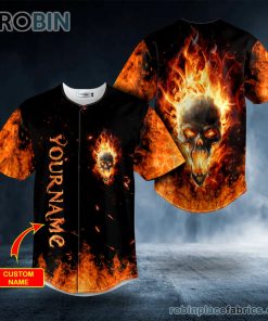 flaming ghost fire skull custom baseball jersey 130 ztwbo