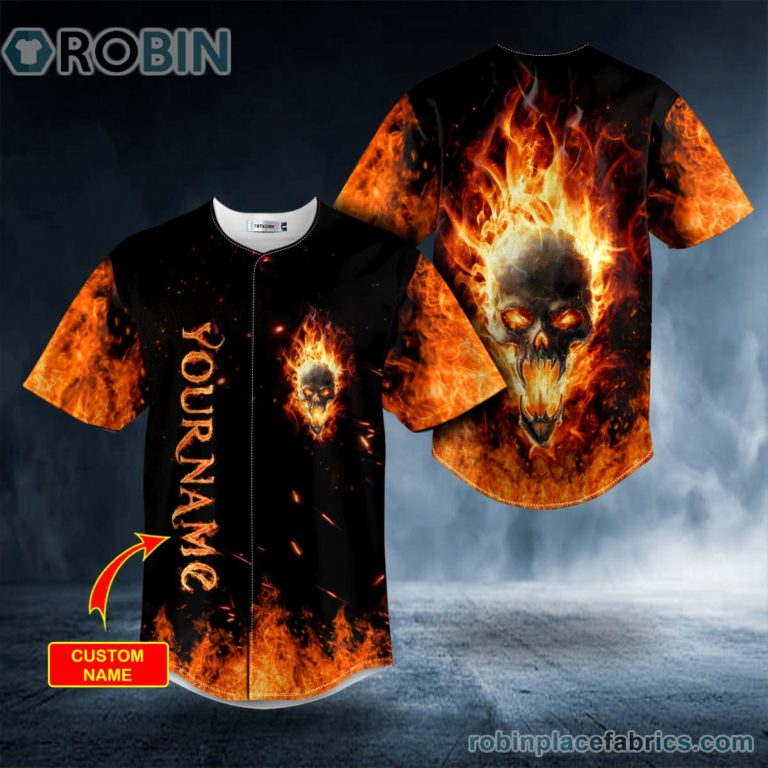 Flaming Ghost Fire Skull Custom Baseball Jersey