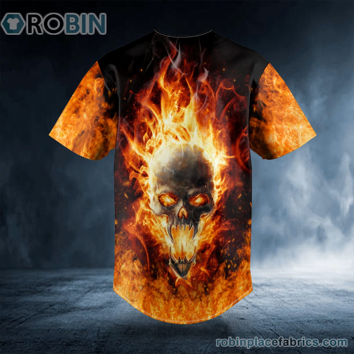 Flaming Ghost Fire Skull Custom Baseball Jersey - RobinPlaceFabrics