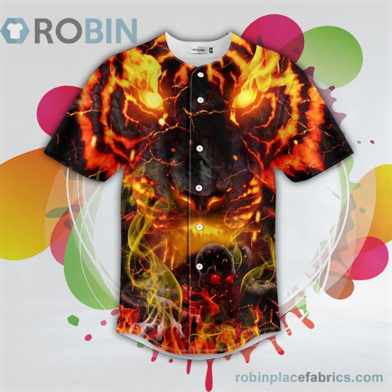 Flaming Lava Lion Zombie Ghost Skull Baseball Jersey RB3614