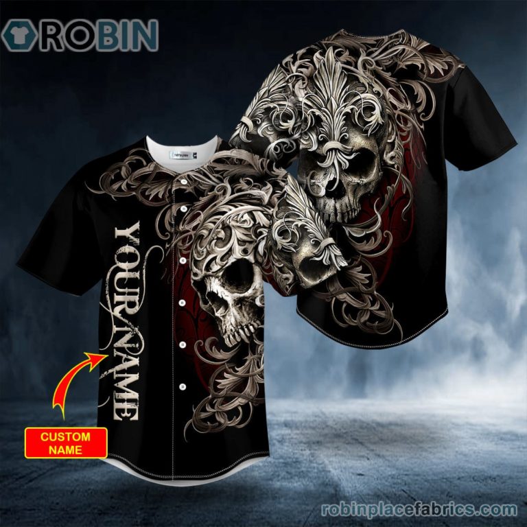 Fleur-de-lis Pattern King Skull Custom Baseball Jersey