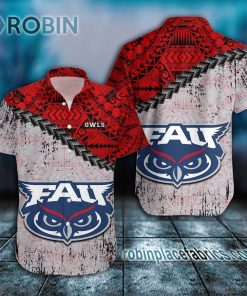 florida atlantic owls casual button down hawaiian shirt grunge polynesian tattoo ncaa 132 Wj3Y8