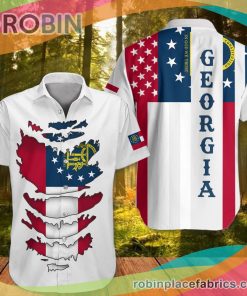 Georgia Casual Button Down Hawaiian Shirt Hornor Flag Of Georgia State Apparel Patriot