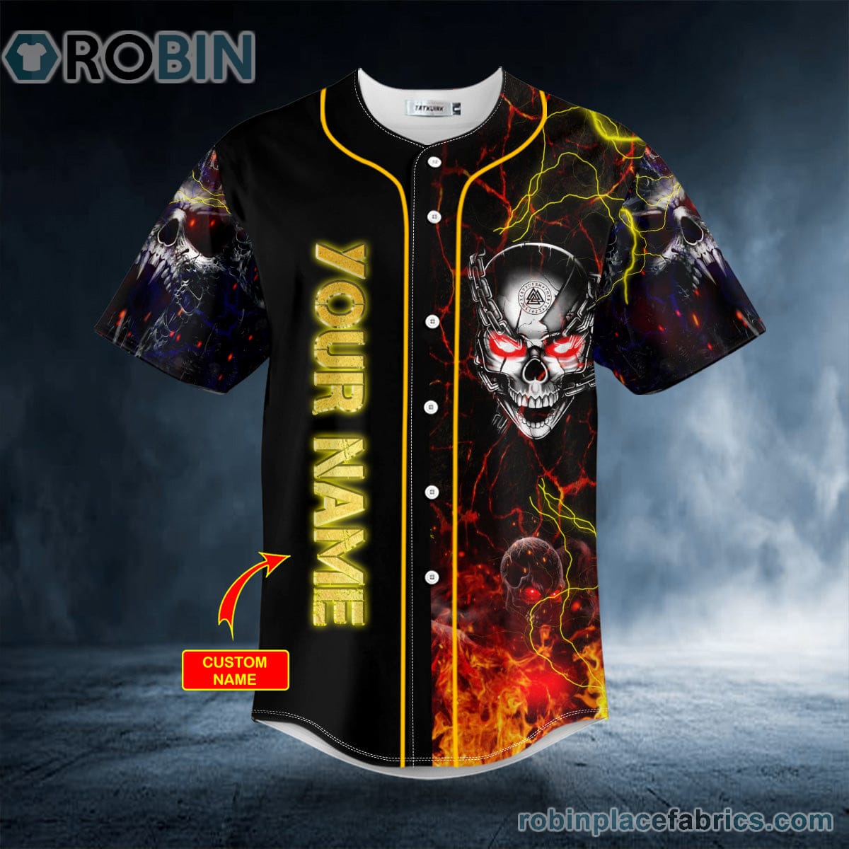 Ghost Fire Super Head Skull Custom Baseball Jersey - RobinPlaceFabrics