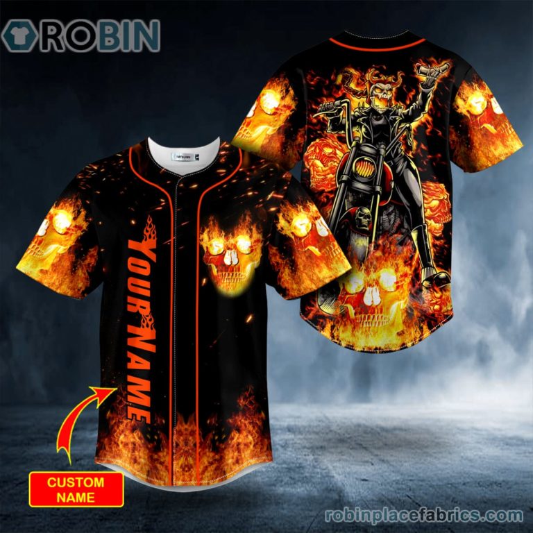 Ghost Racer Fire Skull Custom Name Baseball Jersey