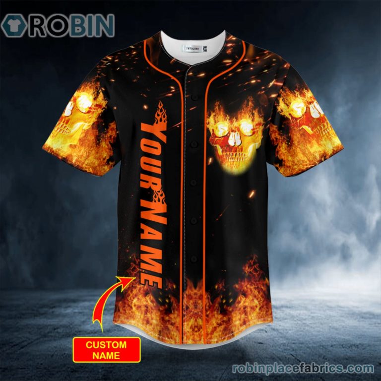 Ghost Racer Fire Skull Custom Name Baseball Jersey - RobinPlaceFabrics