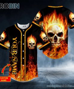 giant fire skull custom baseball jersey 126 1ysUl