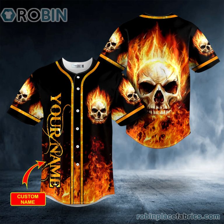 Giant Fire Skull Custom Baseball Jersey