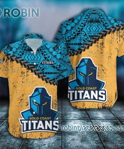 gold coast titans casual button down hawaiian shirt grunge polynesian tattoo nrl 123 Zi7Hp