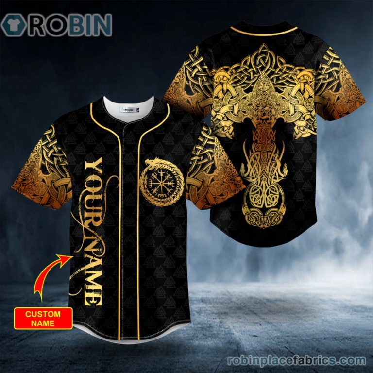 Gold Dragon Swords Viking Tattoo Custom Baseball Jersey