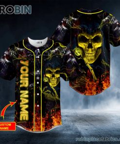 gold grim reaper skull personalized baseball jersey 121 GrE20