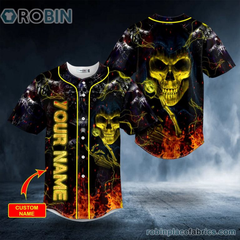 Gold Grim Reaper Skull Personalized Baseball Jersey