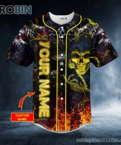 Gold Grim Reaper Skull Personalized Baseball Jersey Gold Grim Reaper Skull Personalized Baseball Jersey