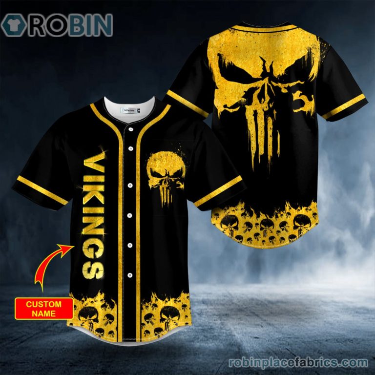 Gold Punisher Skull Custom Baseball Jersey