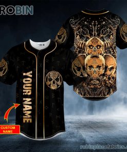 gold roses cool abis satanic skull custom baseball jersey 117 fUDCR