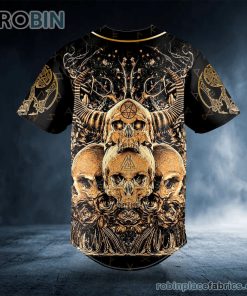Gold Roses Cool Abis Satanic Skull Custom Baseball Jersey Gold Roses Cool Abis Satanic Skull Custom Baseball Jersey