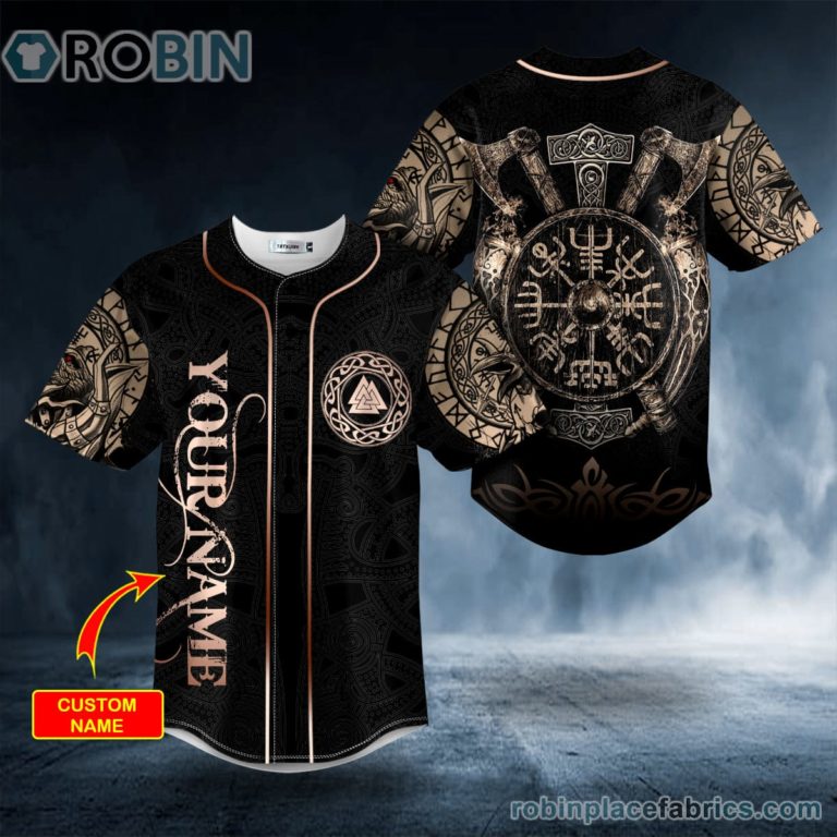 Gold Valknut Runic Compass Thor’s Hammer Axes Viking Personalized Baseball Jersey