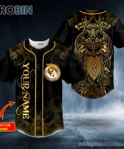 gold yinyang wolf odin king viking tattoo custom baseball jersey 113 NkgUR