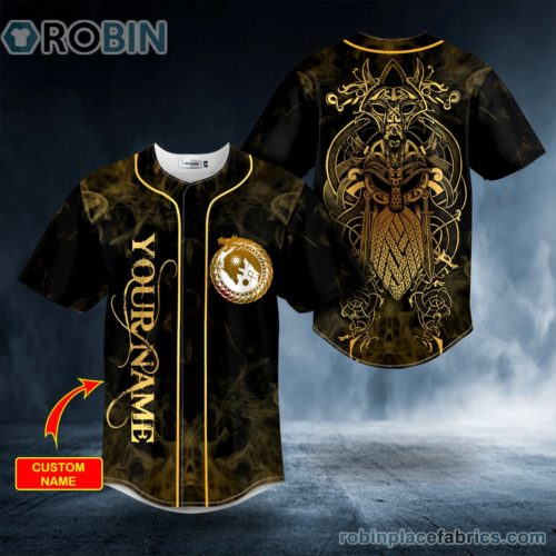 Gold Yinyang Wolf Odin King Viking Tattoo Custom Baseball Jersey 