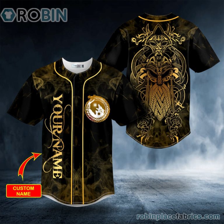 Gold Yinyang Wolf Odin King Viking Tattoo Custom Baseball Jersey
