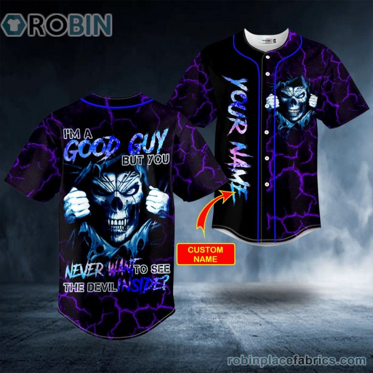 Good Guy Devil Inside Grim Reaper Purple Lightning Skull Custom Baseball Jersey