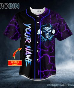 Good Guy Devil Inside Grim Reaper Purple Lightning Skull Custom Baseball Jersey