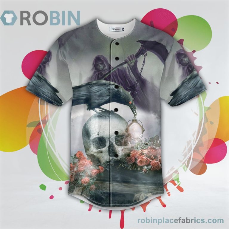 Goth Grim Reaper Raven Rose Skull Baseball Jersey RB6560