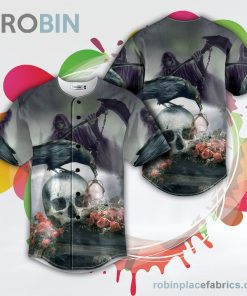 goth grim reaper raven rose skull baseball jersey rb656061 x0AHB
