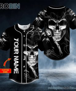 gothic skull lightning custom baseball jersey 111 JV4p4