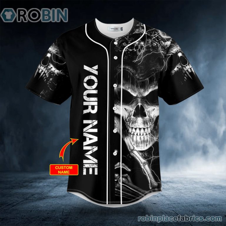 Gothic Skull Lightning Custom Baseball Jersey - RobinPlaceFabrics