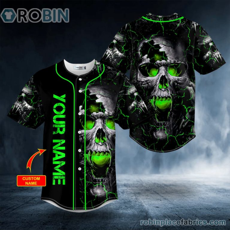 Green Amazing Skull Custom Baseball Jersey
