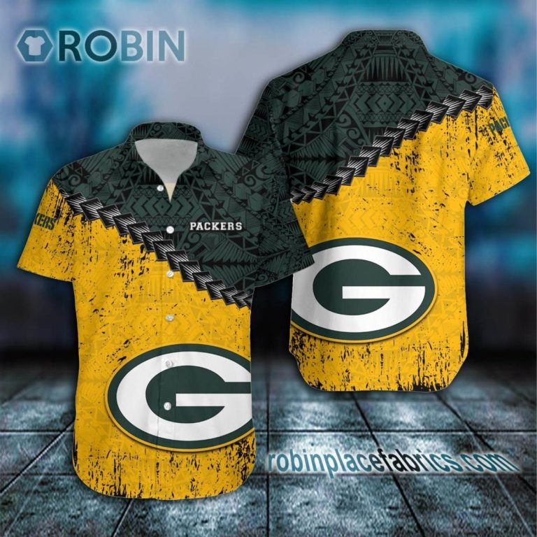 Green Bay Packers Casual Button Down Hawaiian Shirt Grunge Polynesian Tattoo – NFL