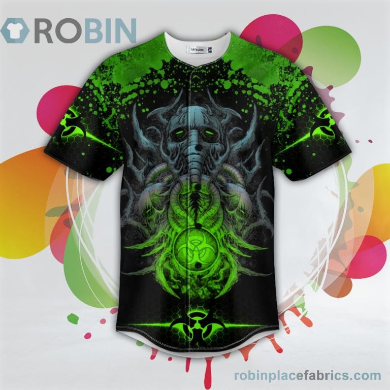 Green Biohazard Monster Skull Baseball Jersey RB6691