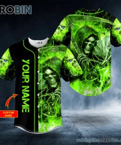 green lightning grim reaper custom baseball jersey 107 XMpOr